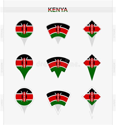 Kenya Flag Set Of Location Pin Icons Of Kenya Flag Stock Vector