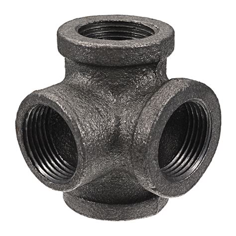 12″ 34″ 1″ 4 Way Pipe Fitting Malleable Iron Black Side