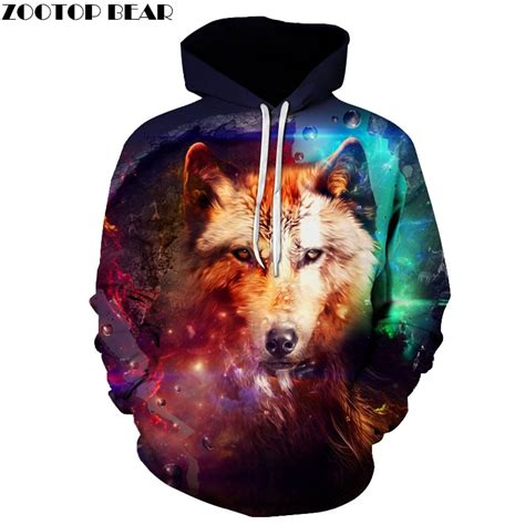 Galaxy Wolf 3d Hoodies Sweatshirts Men Hooded Pullover Cool Skateboard