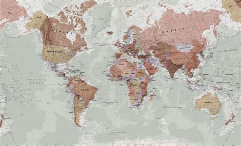 A Large Map Of The World With Countries And Major Cities On Its Sides