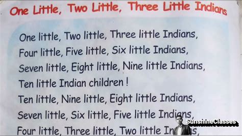 One Little Two Little Three Little Indians Poem Rhymes Youtube