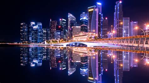 Singapore City Skyline During Nighttime With Reflection 4k Hd Travel