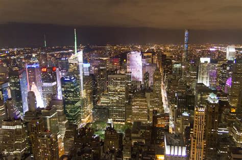 View Of New York City At Night Time Editorial Image Image Of View