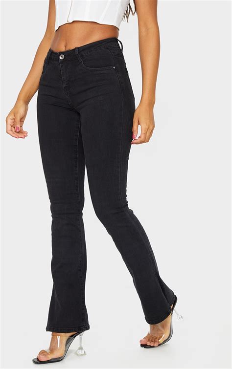 Black Split Hem Flare Jeans Denim Prettylittlething Usa