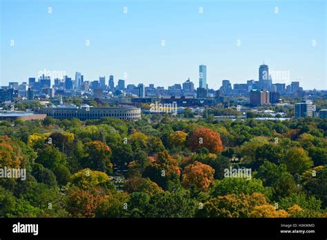 The Boston Skyline With Autumn Foliage As Seen From The Washington