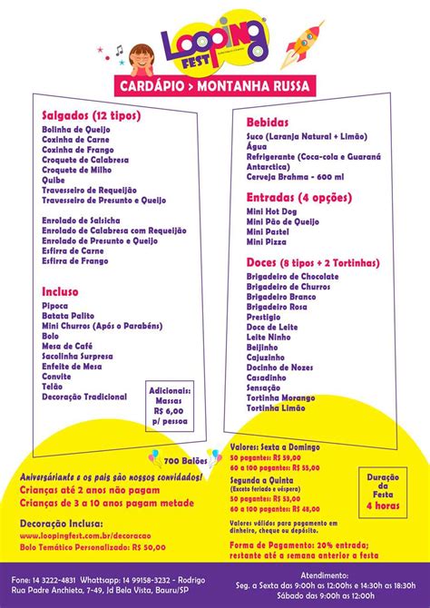 Cardápio Infantil 7 Anos
