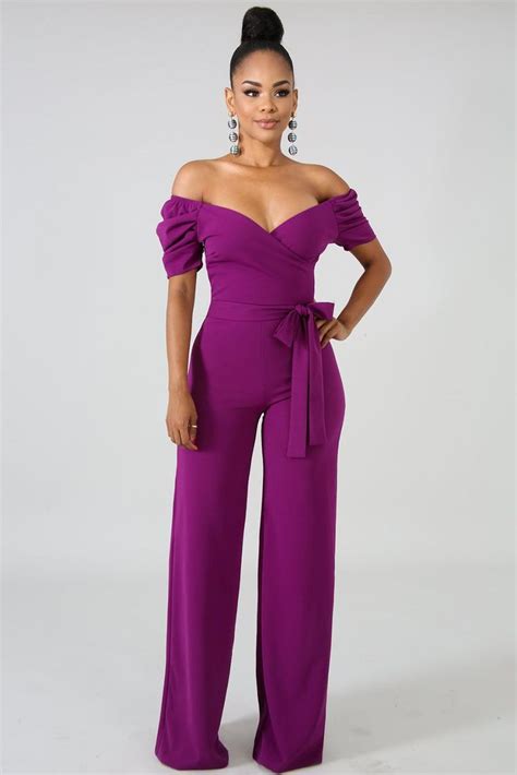 Purple Shoulder Jumpsuit Jumpsuit Fashion Jumpsuit Elegant Classy Outfits