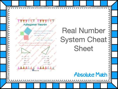 Real Number System Cheat Sheet Teaching Resources