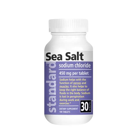 Sodium chloride, table salt, common salt. Sea Salt (Sodium Chloride), 100 Tablets - Standard Vitamins