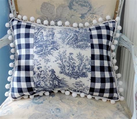 Handmade Country French Blue Toile Accent Pillow Elegant Etsy