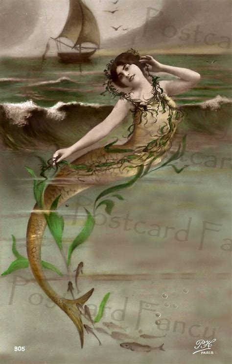 Real Photo Mermaid Vintage French Postcard Instant Digital Etsy