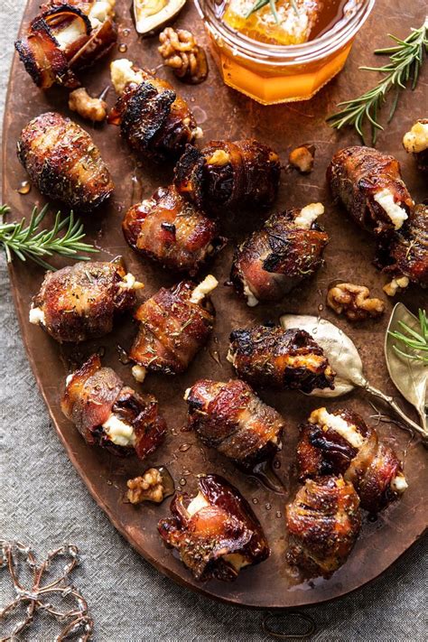 Goat Cheese Stuffed Bacon Wrapped Dates With Rosemary Honey