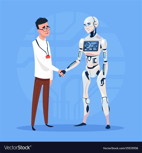 Modern Robot Handshake With Man Futuristic Vector Image