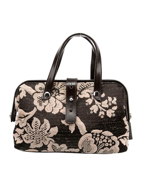 Furla Leather Trimmed Floral Handle Bag Brown Handle Bags Handbags