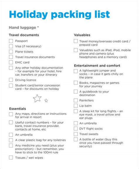 Packing Checklist Template 6 Free Samples Examples Format Download