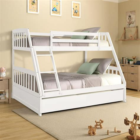 Solid Wood Twin Over Full Bunk Bed With 2 Storage Drawers Sturdy Beds