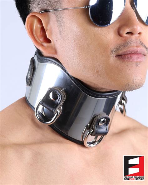 leather with stainless steel posture collar for your pleasure forfun