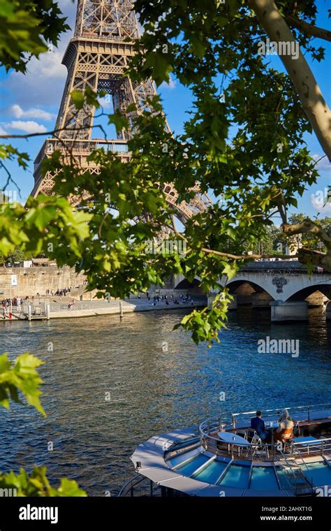 Tourist Boat Eiffel Tower River Seine Paris France Stock Photo Alamy