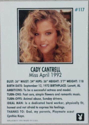 Playboy Centerfold Collector Cards April Set Cady Cantrell Autograph