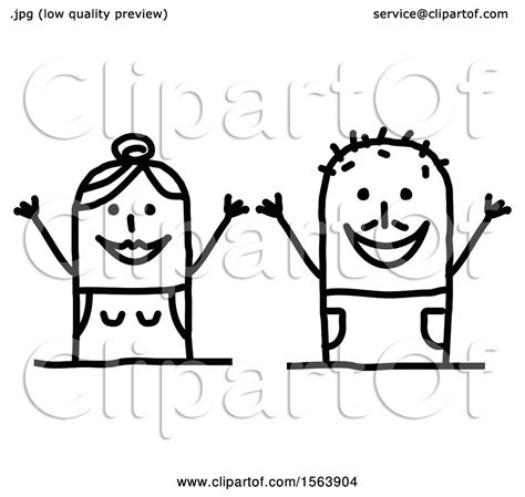 Clipart Of A Cheering Stick Couple Royalty Free Vector Illustration