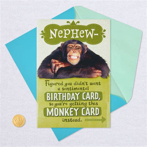 Not Sentimental Chimp Hug Birthday Card For Nephew Greeting Cards