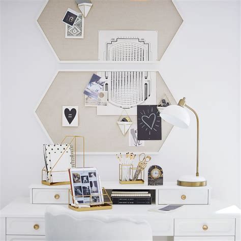 wood framed hexagon pinboard simply white wall organizers pottery barn teen