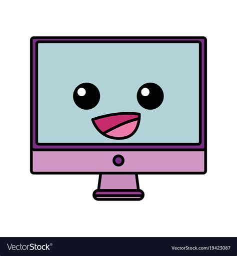 Colorful Happy Computer Screen Kawaii Cartoon Vector Image