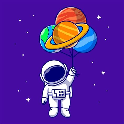 Lindo Astronauta Flotando Con Globos De Planeta En El Espacio De