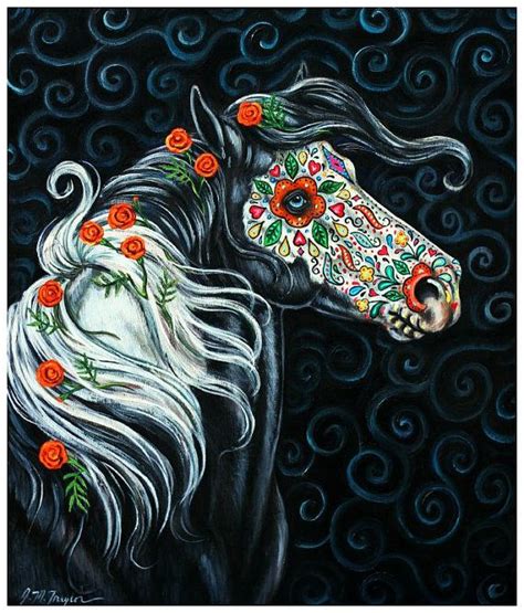 Sugar Skull Horse Day Of The Dead Color Art Print Etsy In 2023