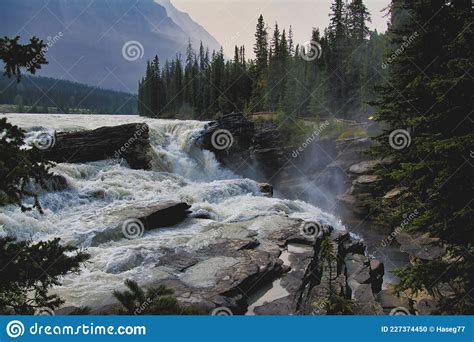 The Waterfalls Section Of Athabasca Falls Jasper Ab Canada Stock Photo