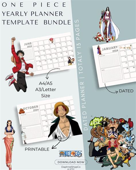 One Piece 2024 Yearly Planner Calendar Bundle I Printable I Monthly I