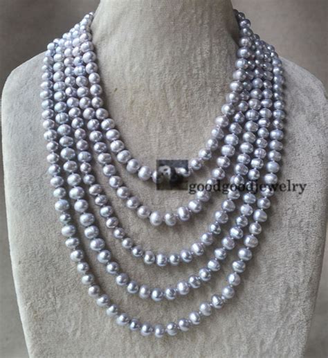 Long Gray Pearl Necklace 7mm Freshwater Pearl Necklacegray Etsy