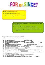 For Or Since ESL Worksheet By Wilwarin32