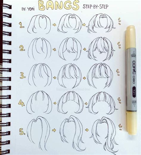 Bangs Step By Step In 2020 Drawing Hair Tutorial Anime Drawings