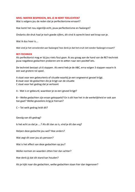 Ret-techniek coachen - MVG- MATRIX BESPREKEN, WIL JE M KORT TOELICHTEN