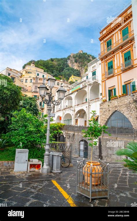 Colorful Houses On The Slopes Of The Amalfi Coast Italy Stock Photo