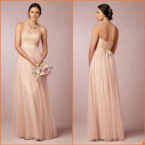 2017 Blush Pink Long Bridesmaid Dresses Sweetheart Lace Bodice A Line Floor Length Tulle Formal