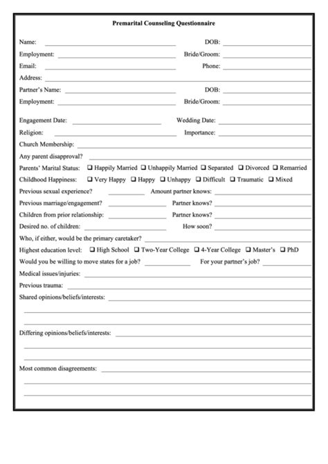 Premarital Counseling Questionnaire Template Printable Pdf Download