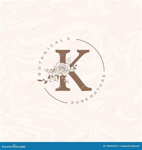 Letter K Botanical Flowers Initial Wedding Monogram Font Logo Stock
