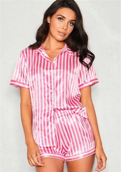 Edith Pink Stripe Button Up Short Pyjama Set Missy Empire Short