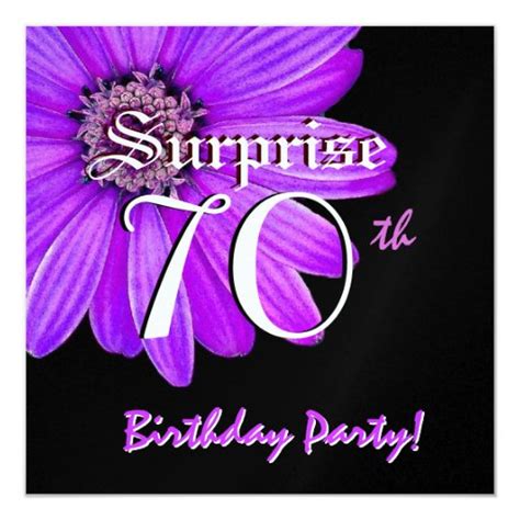 Surprise 70th Birthday Party Purple Daisy G300 Card Zazzle