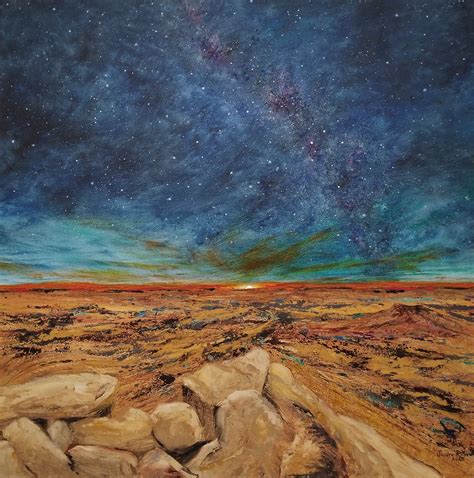 original oil painting, abstract, landscape, night sky, milky way, stars ...