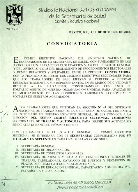 Portal Sindicalista Sntsa Convocatoria Electoral 2012 Para Contender