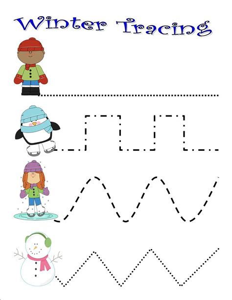 Printable tracing lines worksheets for preschool kids. Winter tracing | Winter activities preschool, Winter ...