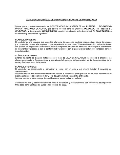 Acta De Conformidad De Tarea Acta De Conformidad De Compra De 01