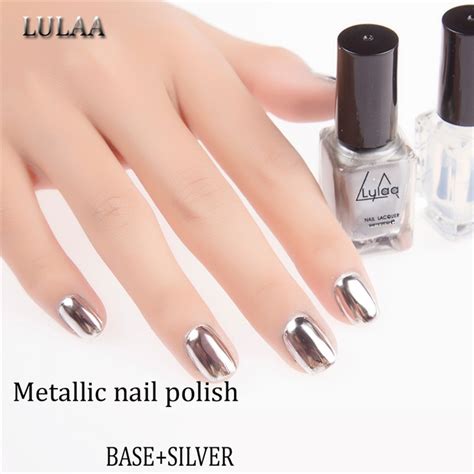 Lulaa 2pclot 6ml Silver Mirror Effect Metallic Nail Polish Varnish