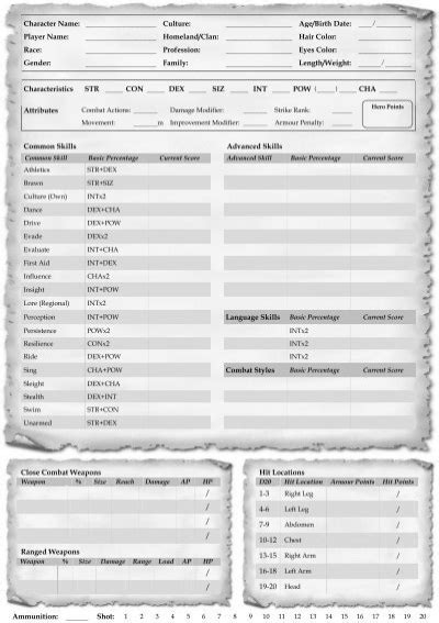 Character Sheet Runequest