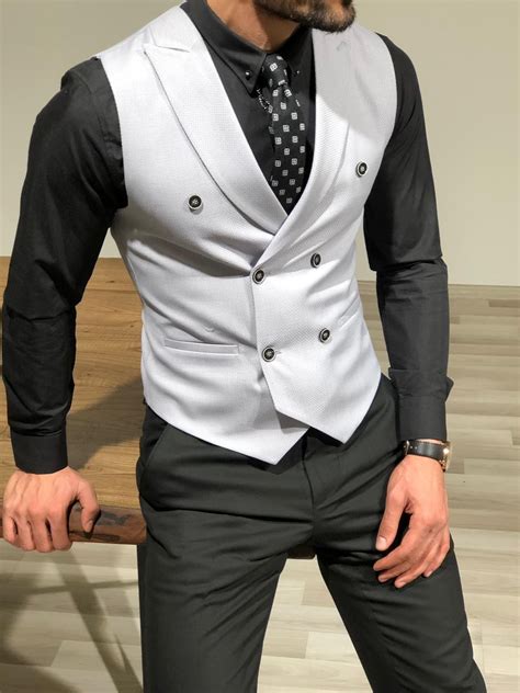 Slim Fit Double Breasted Vest Gray Bojoni Grey Vest Outfit Blazer