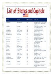 With a printable version of the 50 states in alphabetical order. English worksheets: USA States and Capitals USA