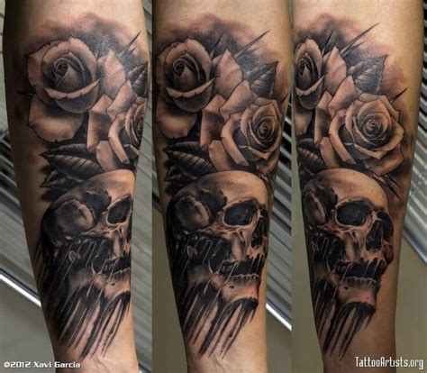 Rose And Skull Drawing Tattoo